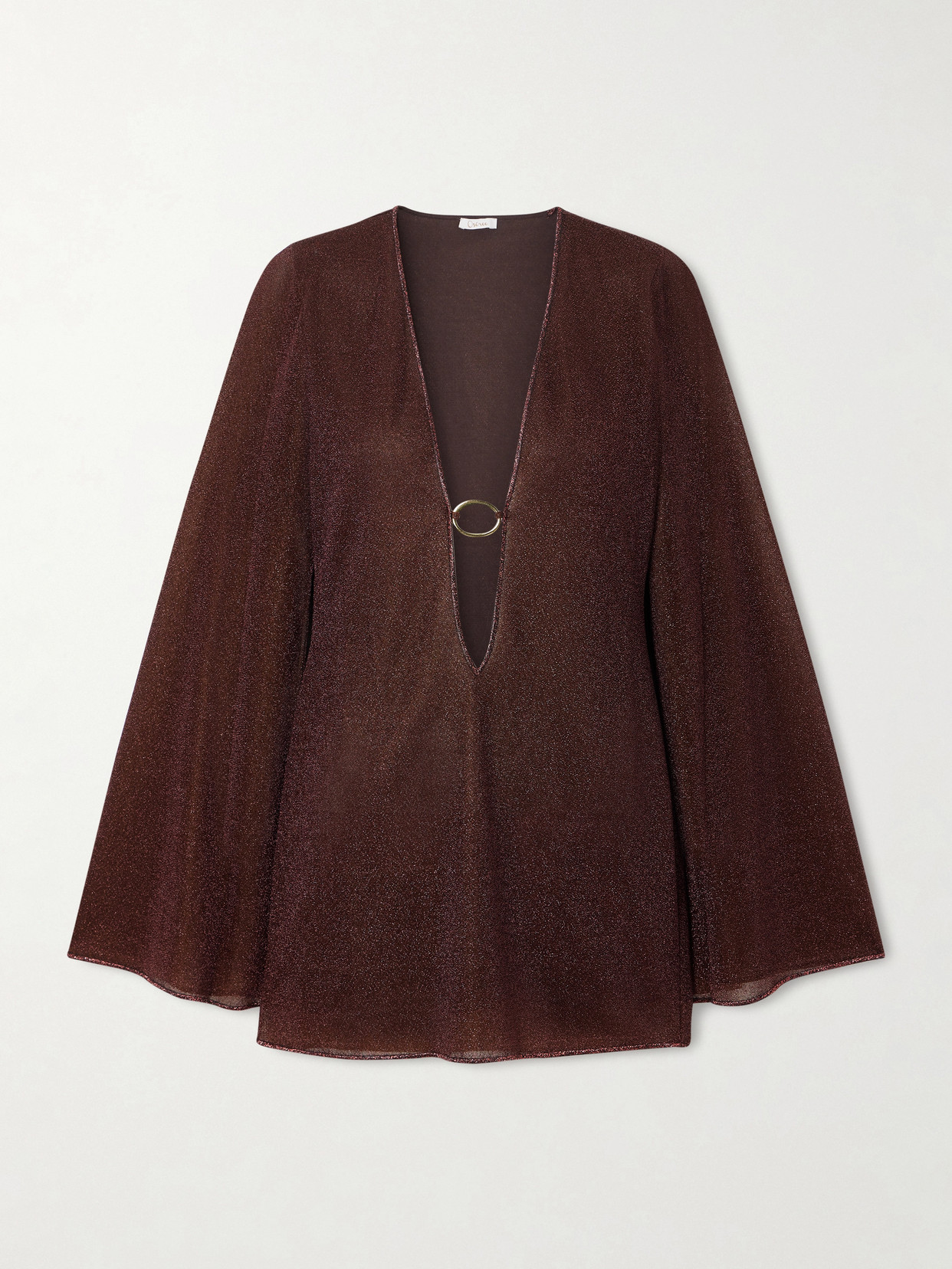 Oseree Lumière Embellished Metallic Stretch-knit Kaftan In Brown