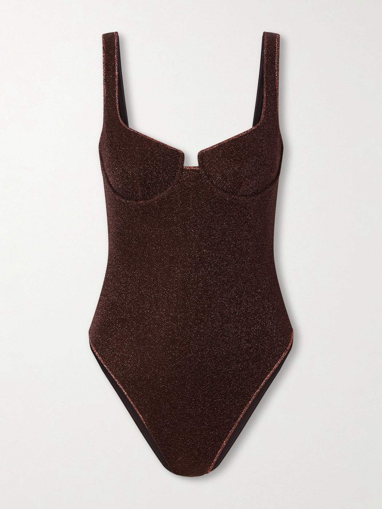 Oseree Lumière Stretch-lurex Swimsuit In Brown