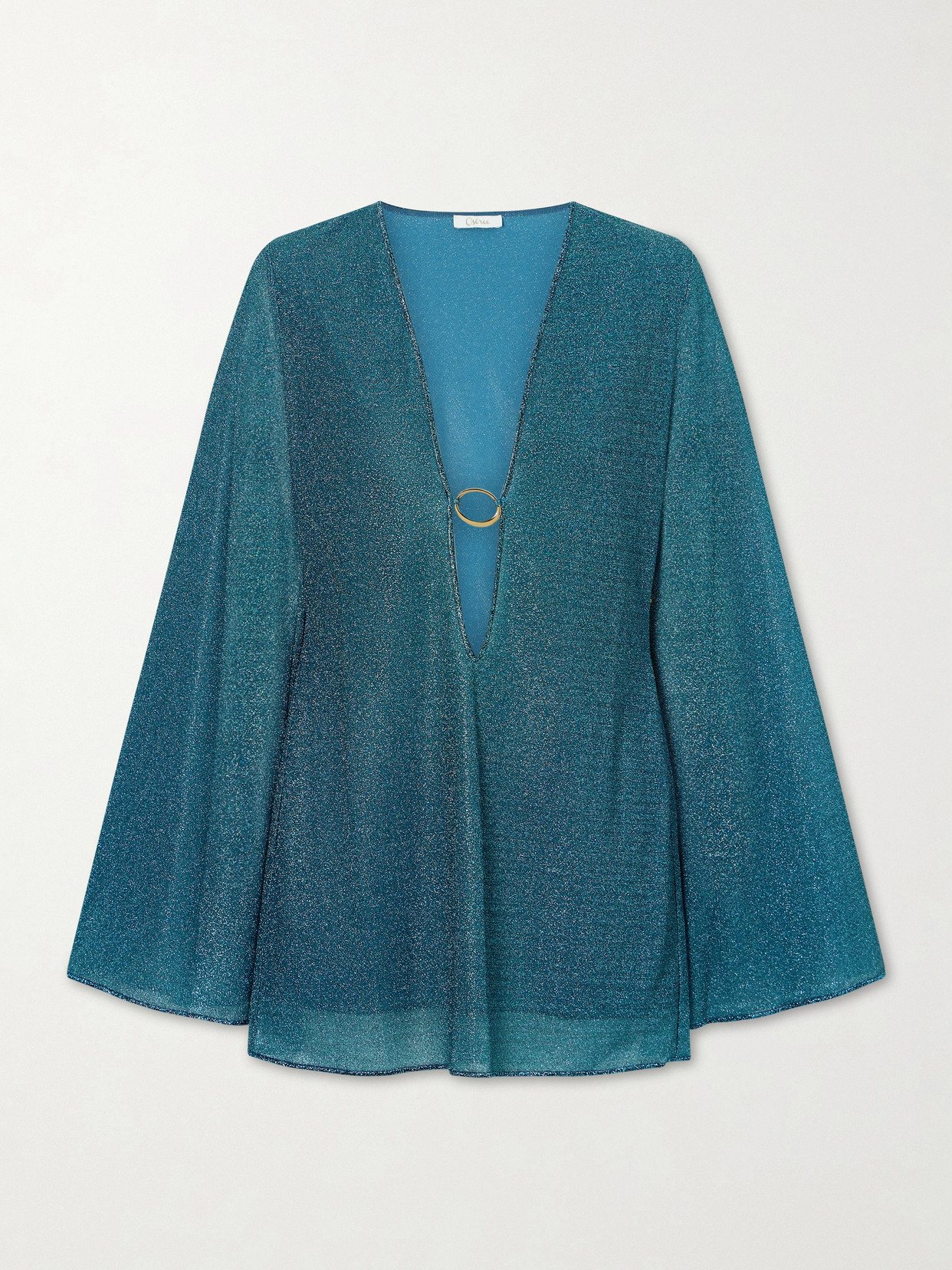 Oseree Lumière Embellished Metallic Stretch-knit Kaftan In Blue