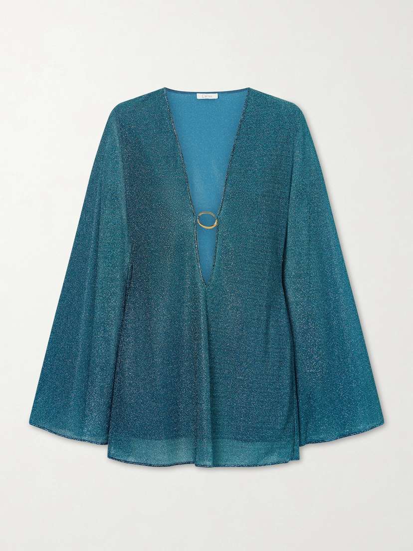 Oséree Lumière Embellished Metallic Stretch-knit Kaftan