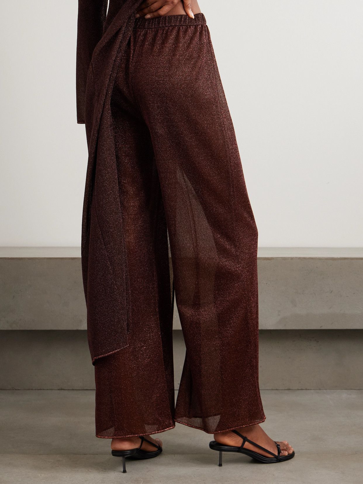 Oseree Lumière Trousers In Semi-transparent Brown Metallic Fabric In Brown