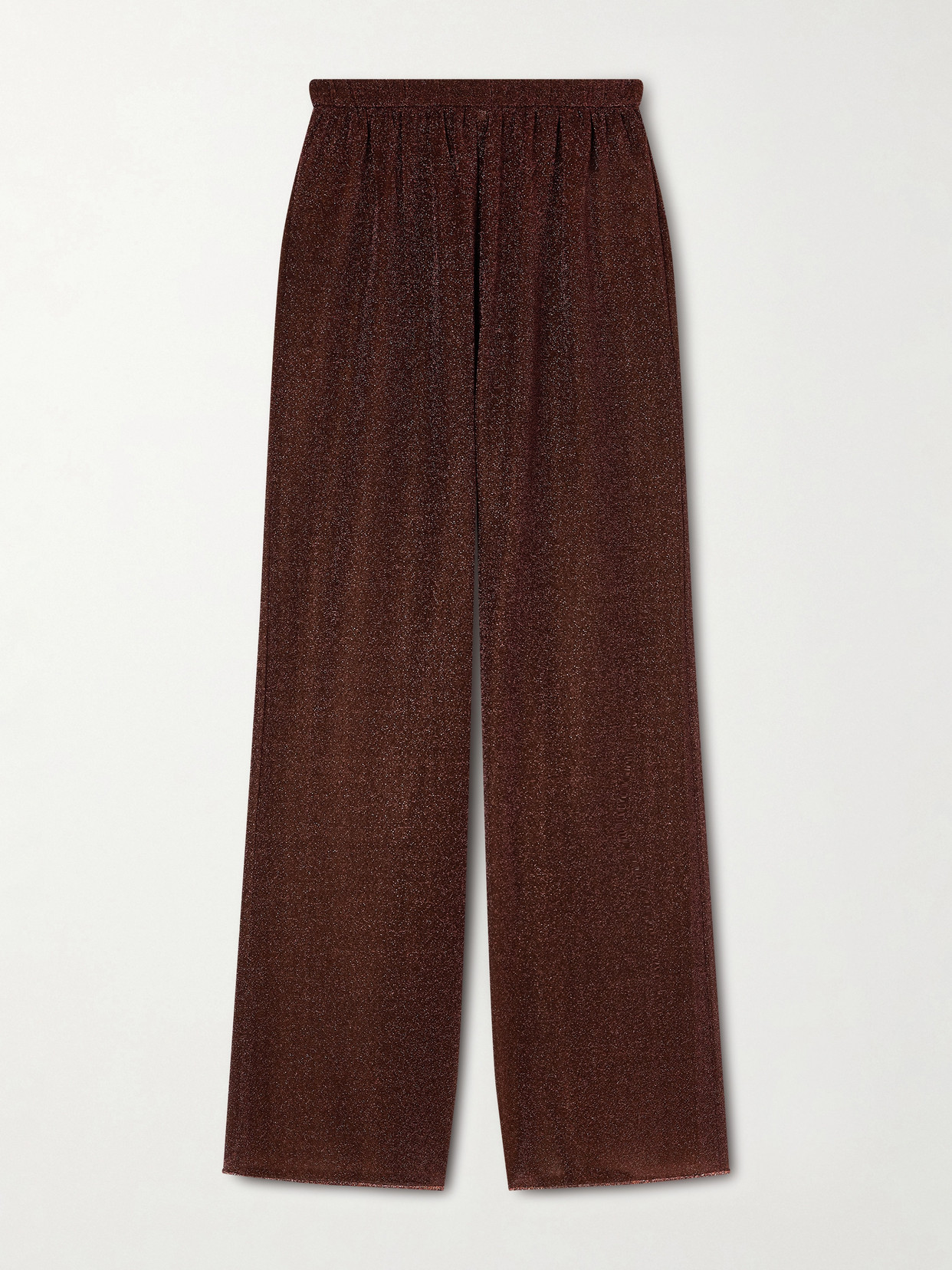 Oseree Lumière Metallic Stretch-knit Wide-leg Pants In Brown
