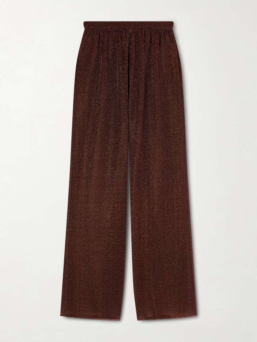 Oséree Lumière Metallic Stretch-knit Wide-leg Pants