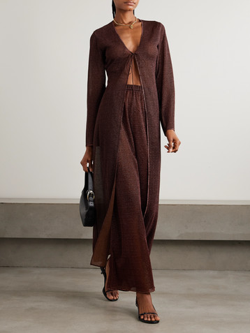 Oséree Lumière metallic stretch-knit wide-leg pants