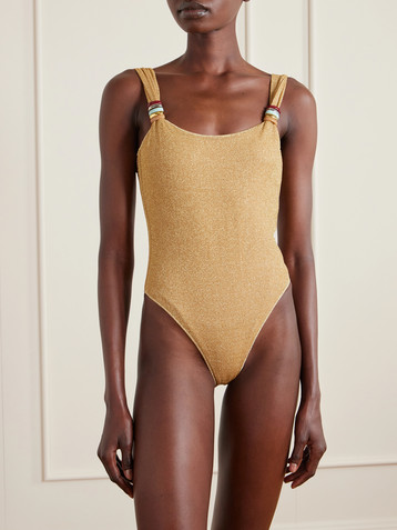 Oséree Lumière embellished Lurex swimsuit