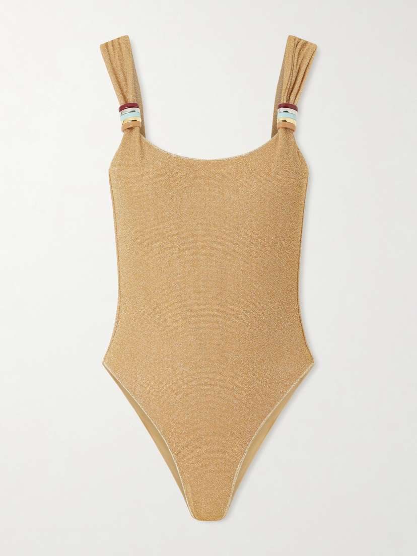 Oséree Lumière Embellished Lurex Swimsuit
