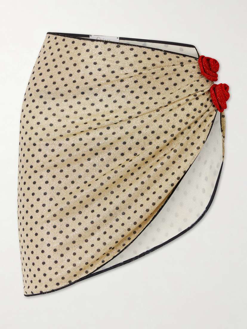 Oséree Lumière Appliquéd Polka-dot Stretch-lurex Pareo