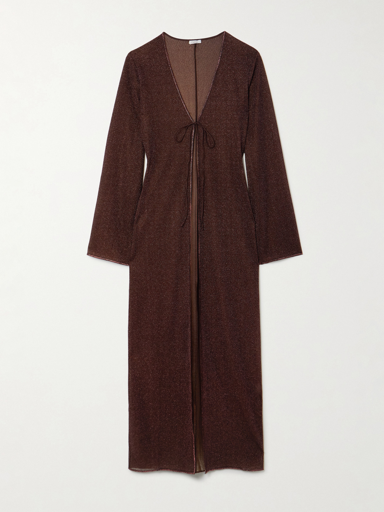 Oseree Lumière Tie-detail Metallic Stretch-knit Coverup In Brown
