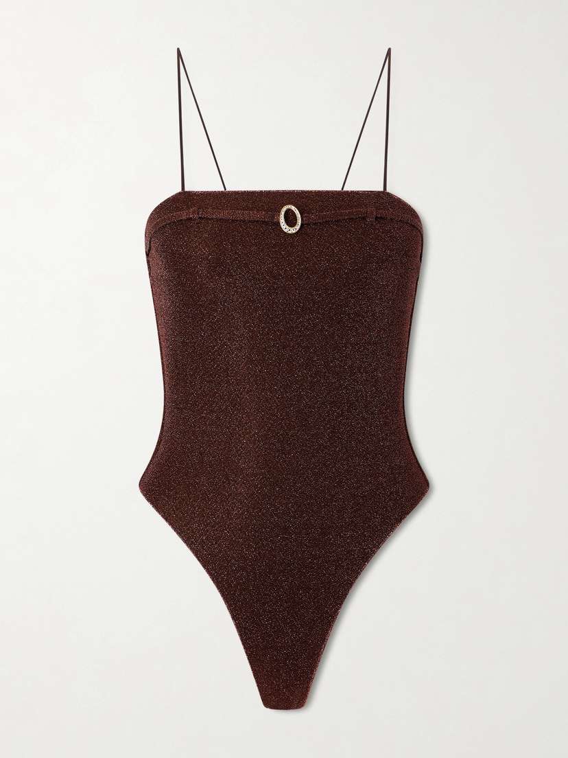 Oséree Lumière Micro Belt Embellished Metallic Swimsuit