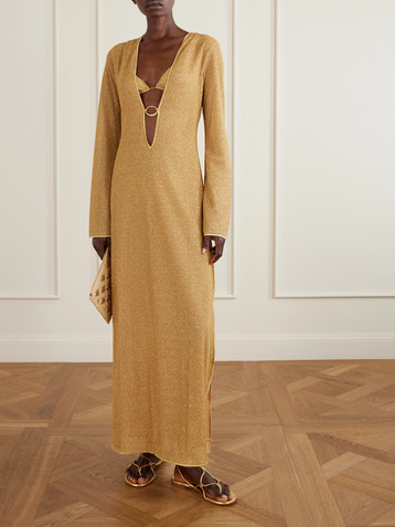 Oséree Lumière metallic stretch-knit kaftan