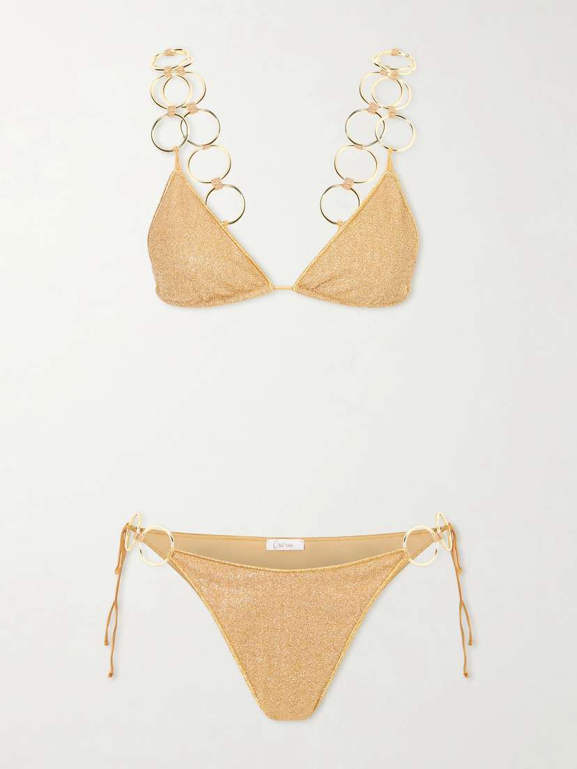 Oséree Lumière Embellished Metallic Triangle Bikini
