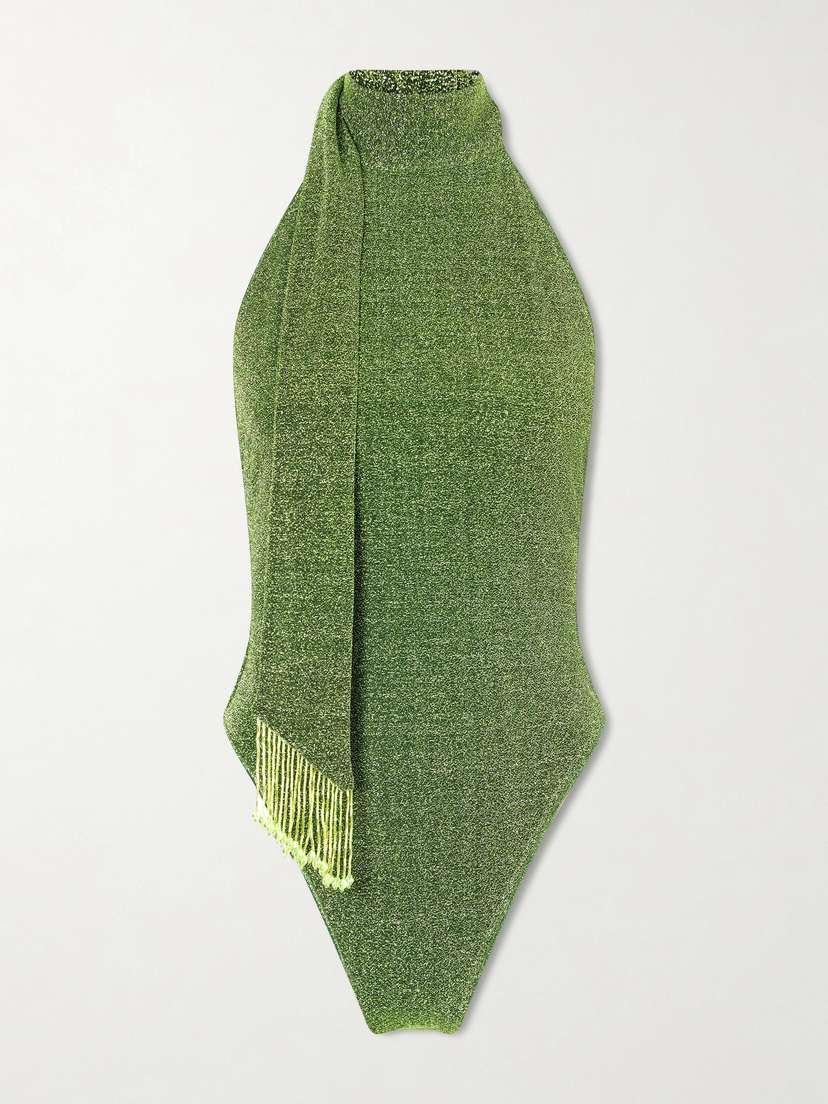 Oséree Lumière Scarf-detailed Embellished Metallic Swimsuit