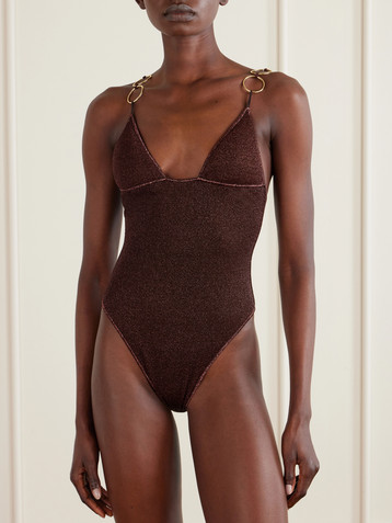 Oséree Lumière embellished metallic swimsuit
