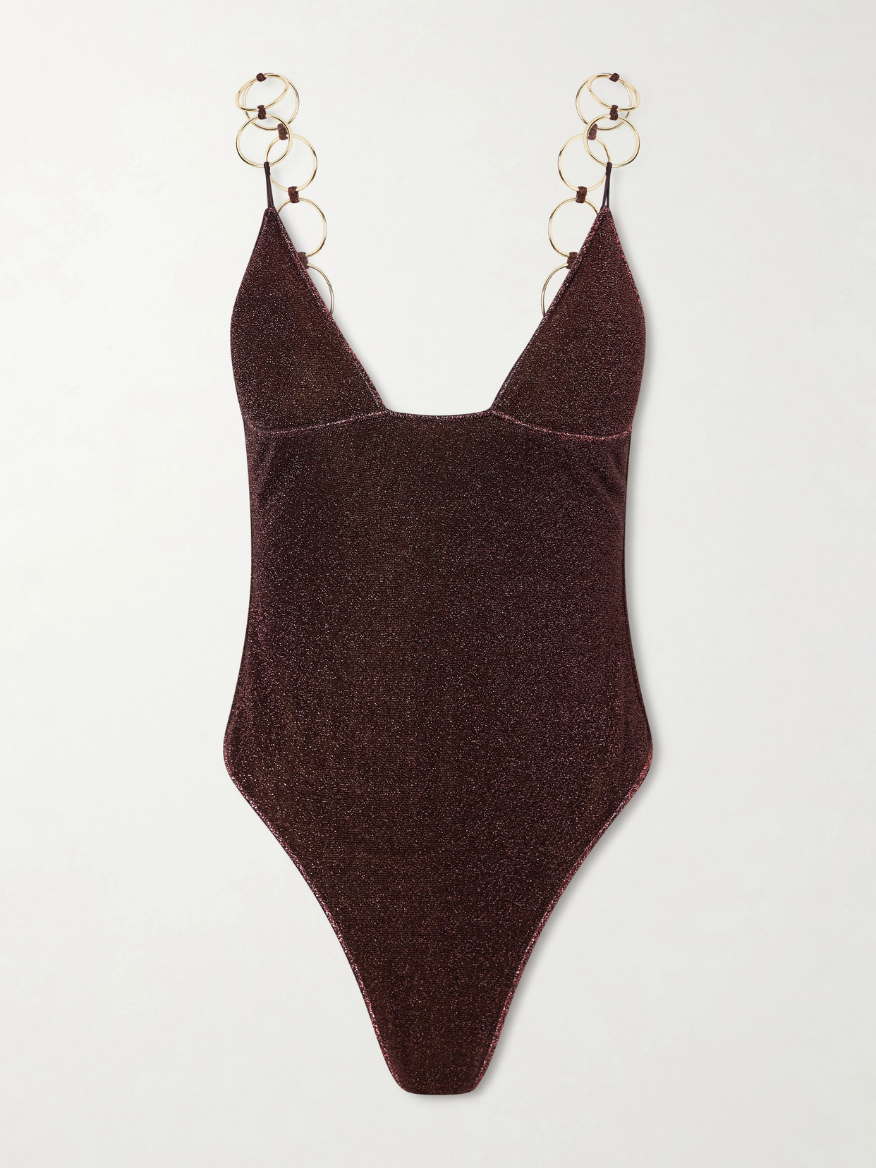 Oseree Lumière Embellished Metallic Swimsuit In Burgundy