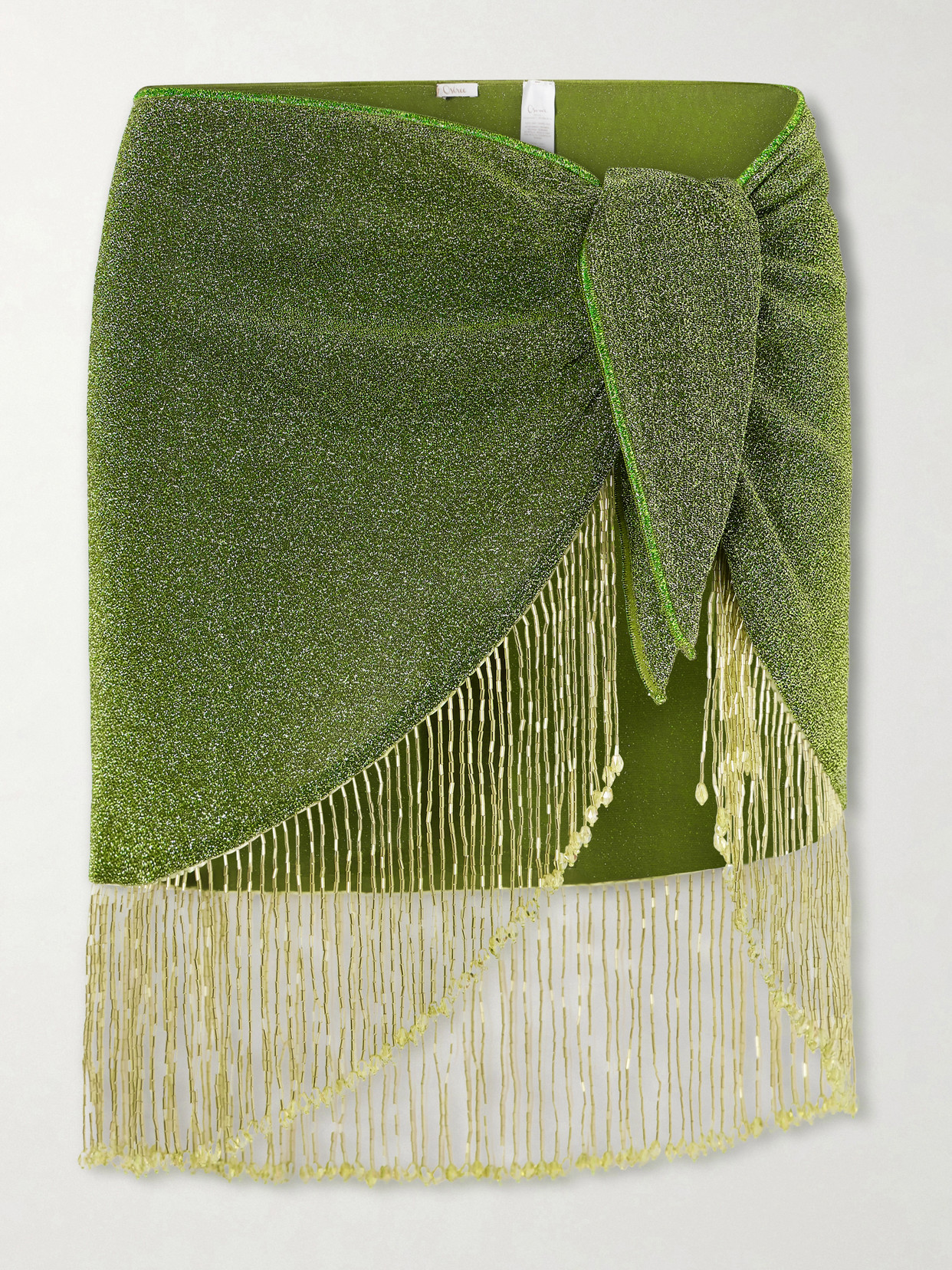 Oseree Lumière 20s Pearls Embellished Lurex Pareo In Green