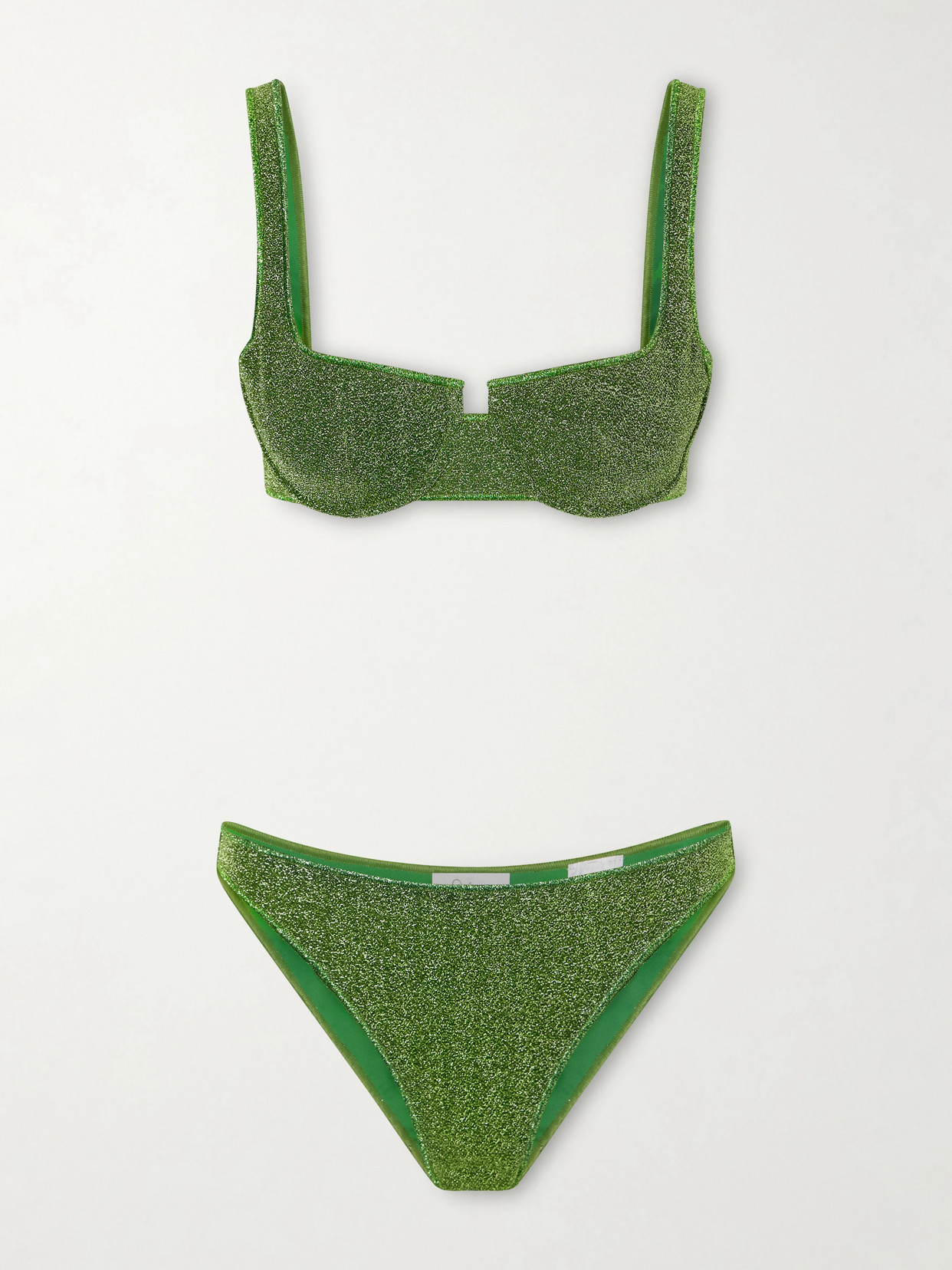 Oseree Lumière Metallic Balconette Bikini In Green