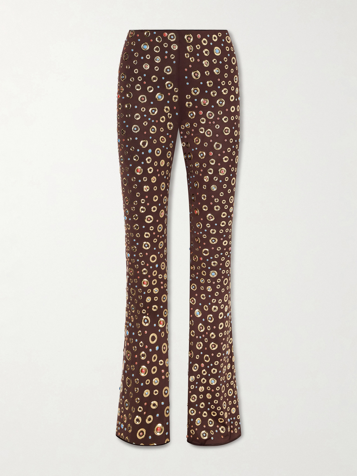 Oseree Studded Stretch-jersey Flared Pants In Brown
