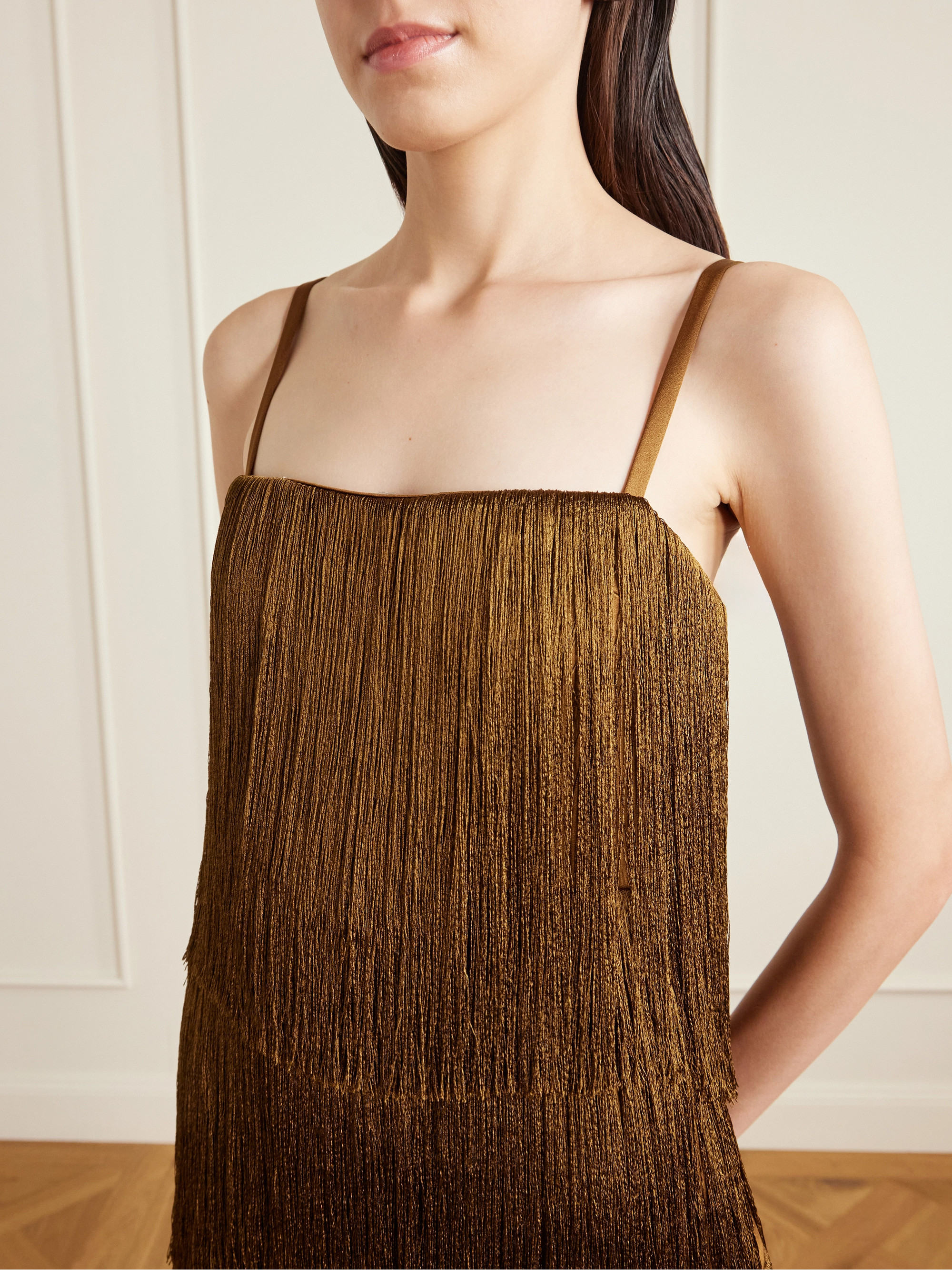 Esse Studios Cinca tiered fringed satin mini dress thumbnail