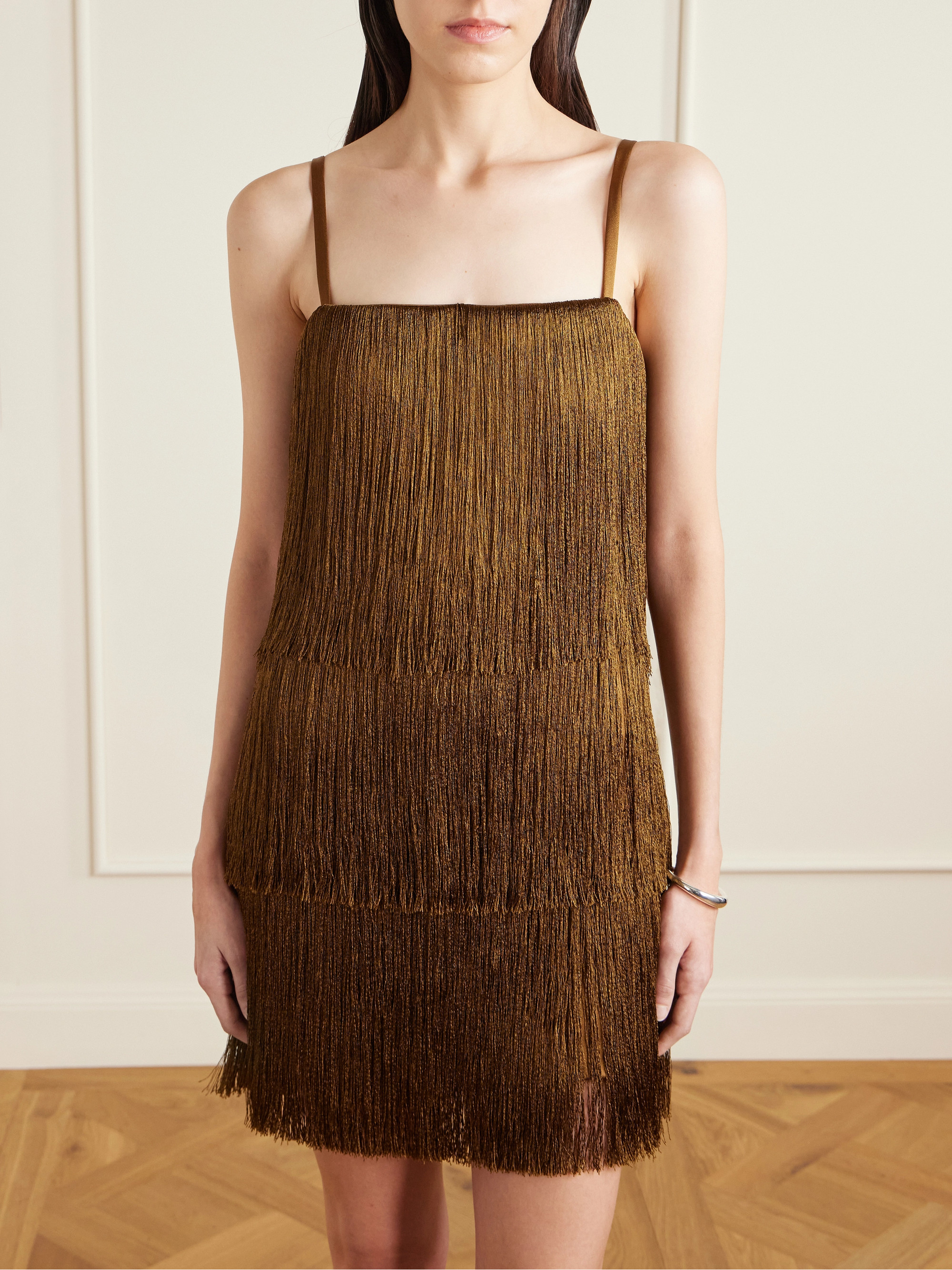 Esse Studios Cinca tiered fringed satin mini dress thumbnail