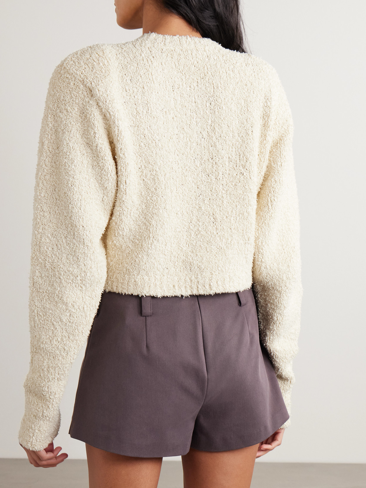 Sir Tropicana Cropped Cotton-blend Bouclé Cardigan In Neutral