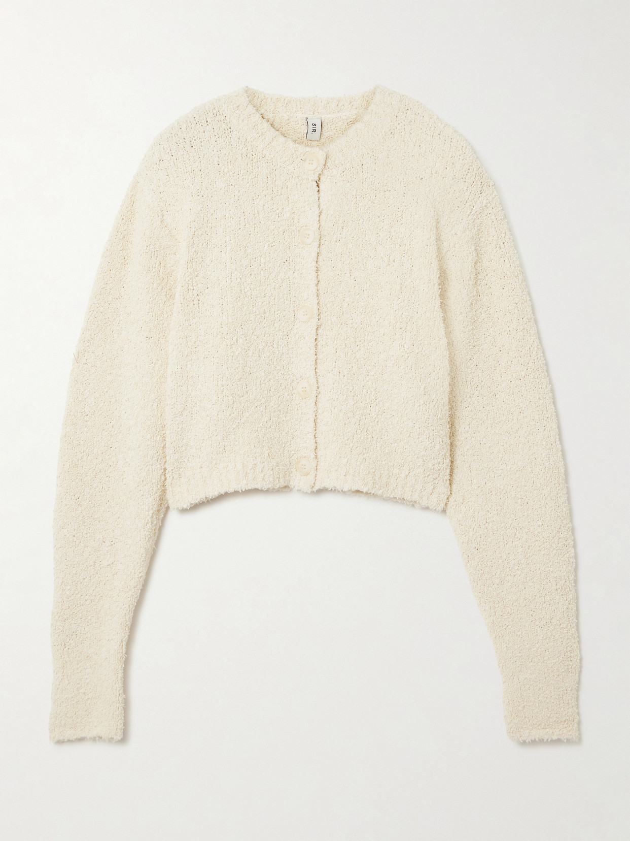 Sir Tropicana Cropped Cotton-blend Bouclé Cardigan In Neutral