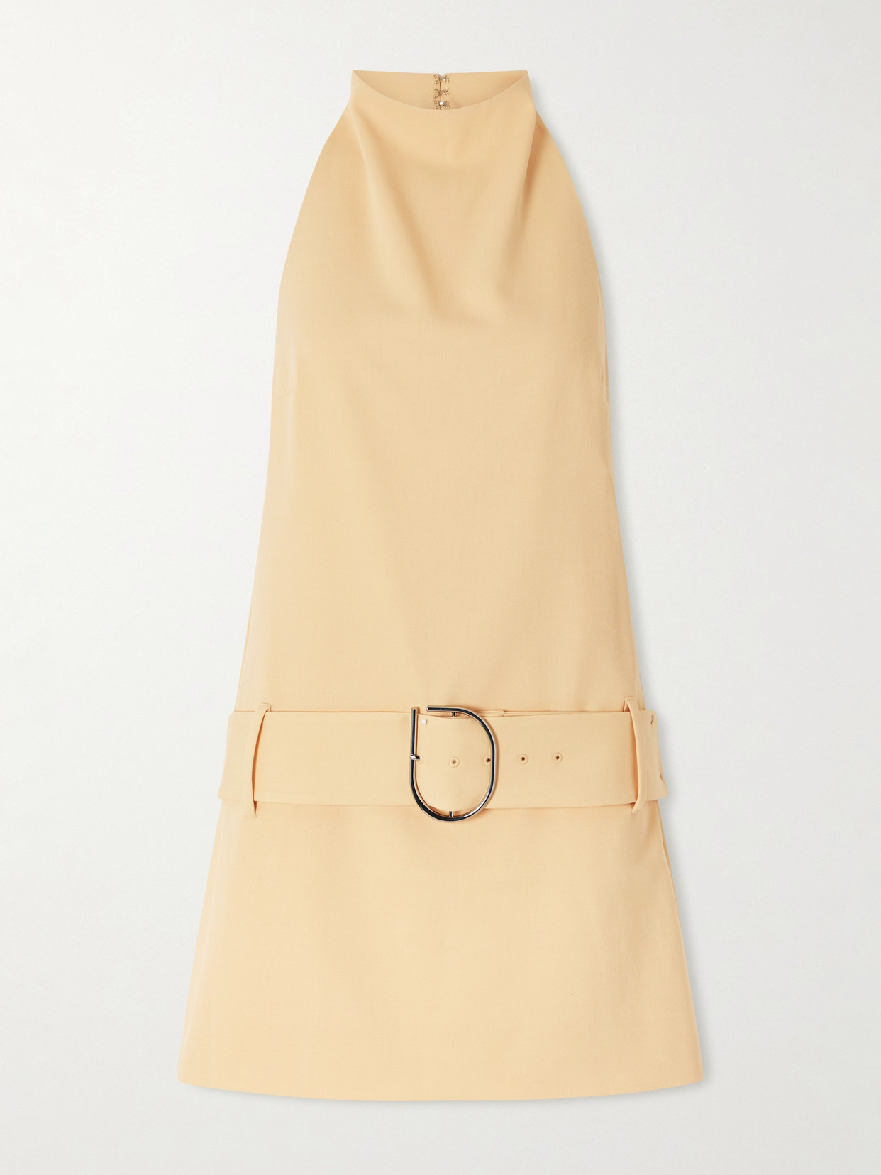 Sir Sabina Belted Draped Woven Halterneck Mini Dress In Yellow