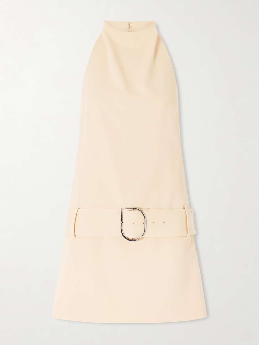 SIR. Sabina Belted Draped Woven Halterneck Mini Dress