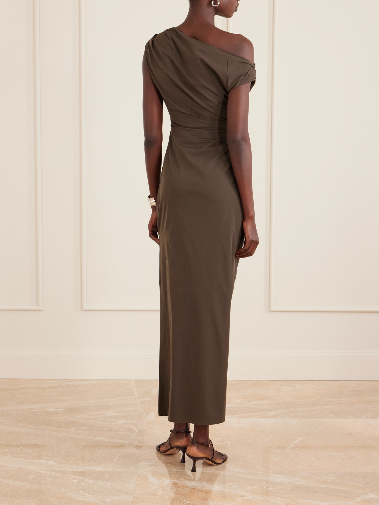 Sir Sol Gathered Embellished Shell Midi Dress In Brown