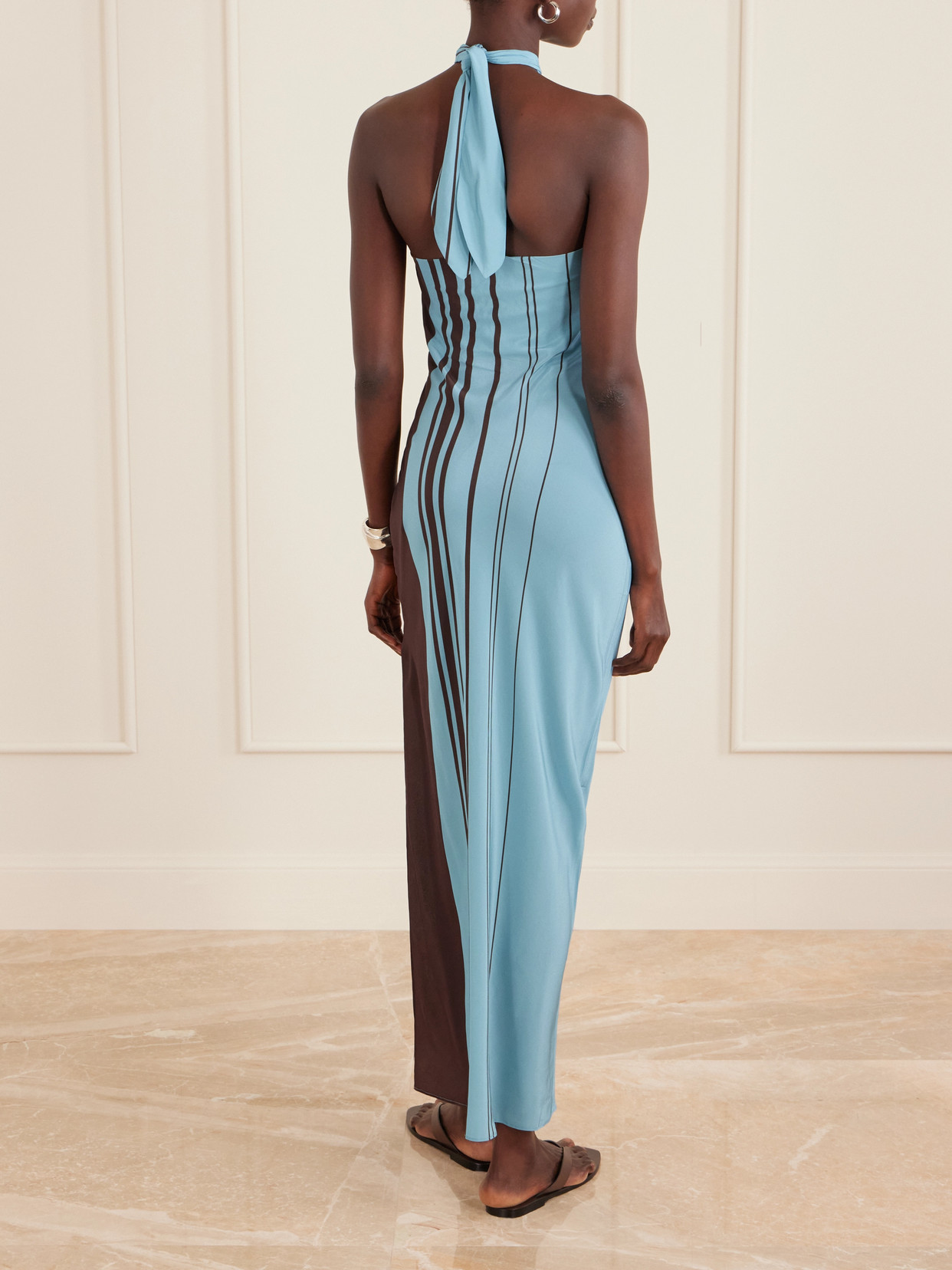 Sir Rioja Striped Silk Halterneck Maxi Dress In Blue