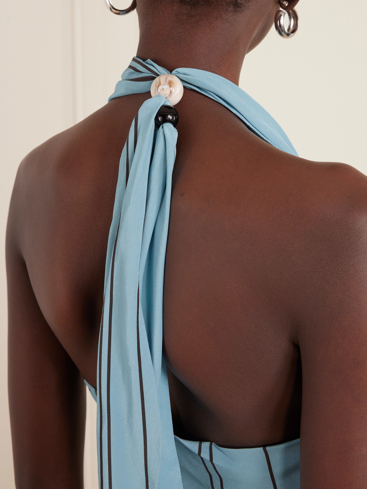 Sir Rioja Striped Silk Halterneck Maxi Dress In Blue