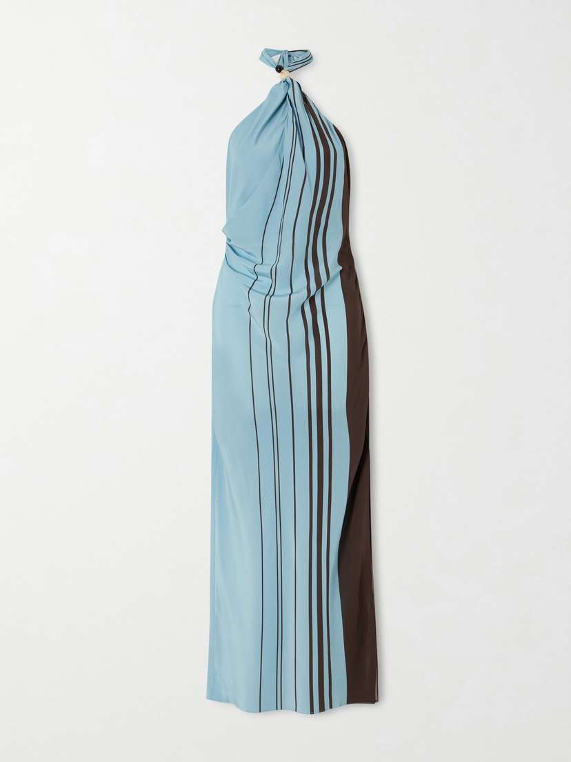 SIR. Rioja Striped Silk Halterneck Maxi Dress