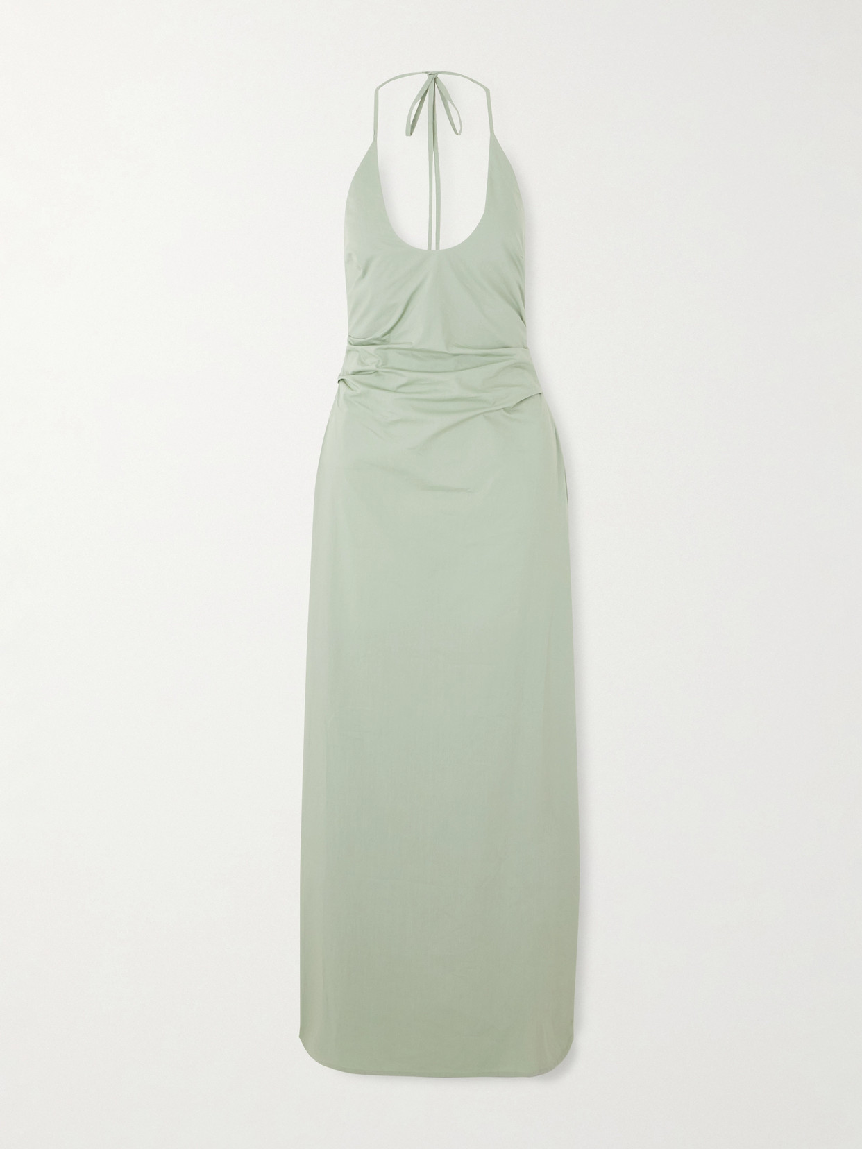 Sir Martina Gathered Cotton-poplin Halterneck Maxi Dress In Green