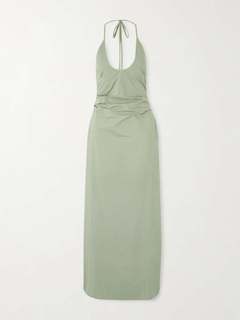 SIR. Martina Gathered Cotton-poplin Halterneck Maxi Dress