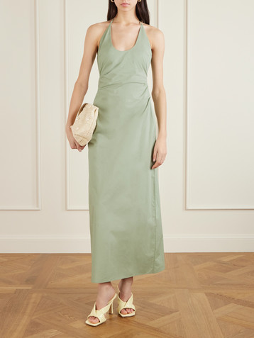 SIR. Martina gathered cotton-poplin halterneck maxi dress