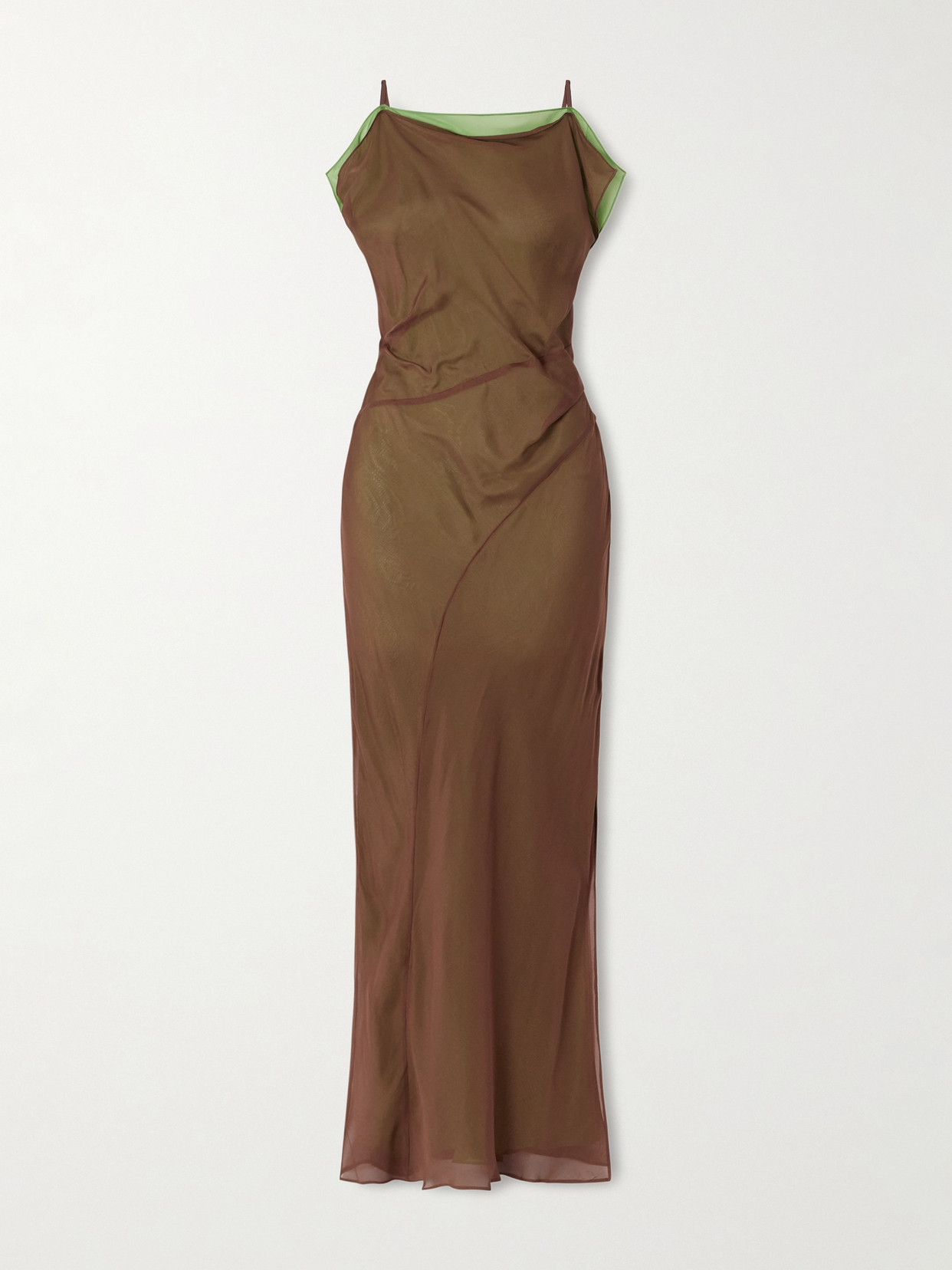 Sir Danica Ruched Layered Silk-chiffon Maxi Dress In Brown