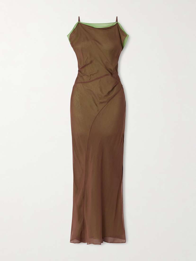 SIR. Danica Ruched Layered Silk-chiffon Maxi Dress