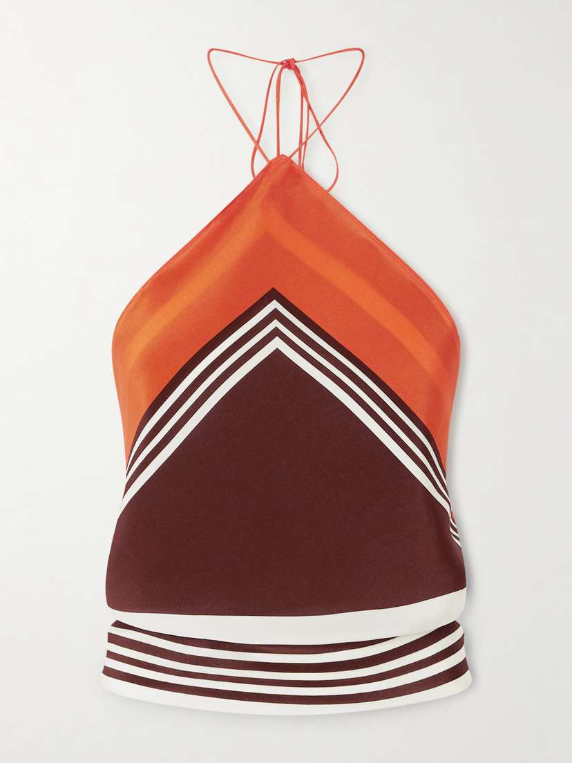 SIR. Destino Cropped Striped Silk-crepe Halterneck Top