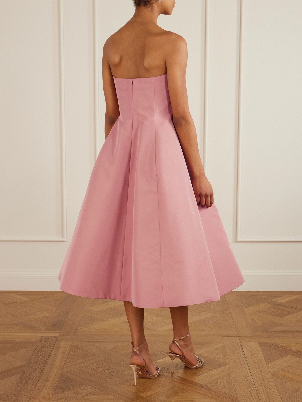 Oscar De La Renta Strapless Embellished Appliquéd Faille Midi Dress In Pink