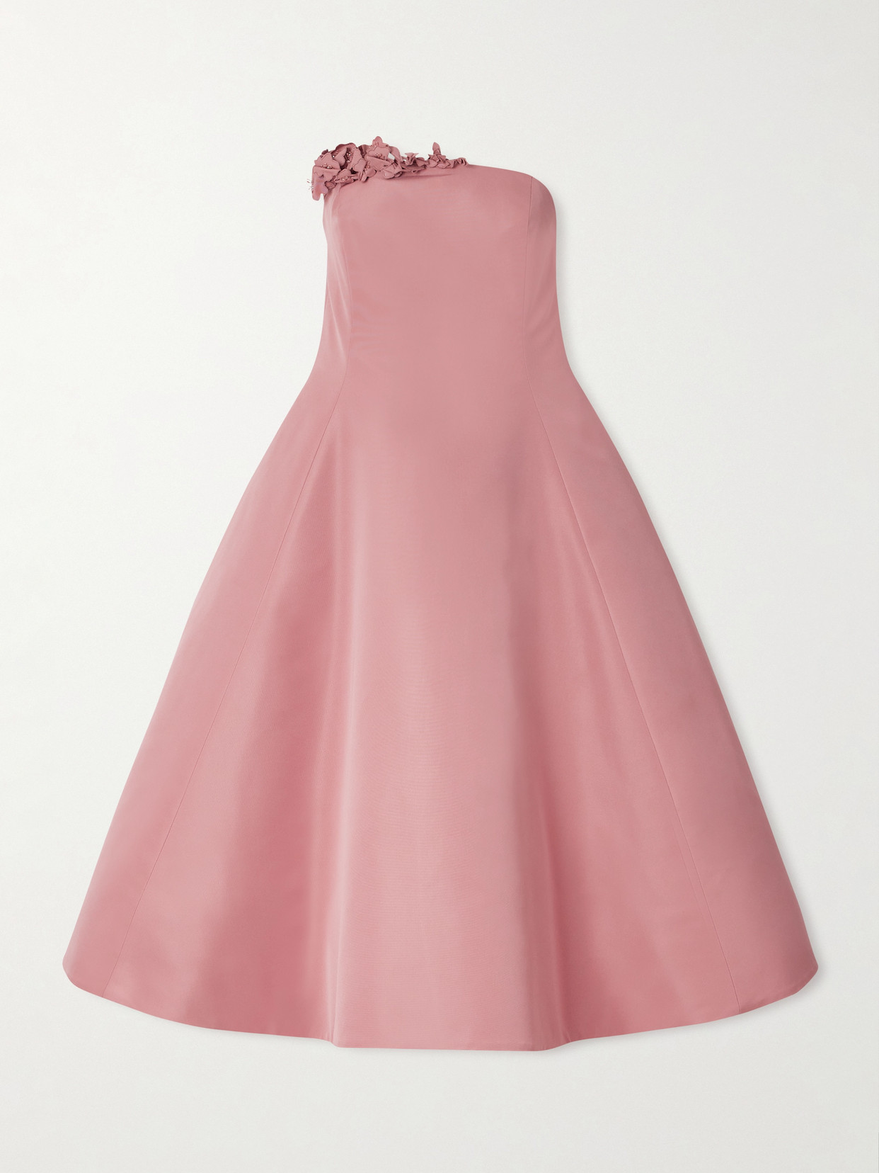 Oscar De La Renta Strapless Embellished Appliquéd Faille Midi Dress In Pink