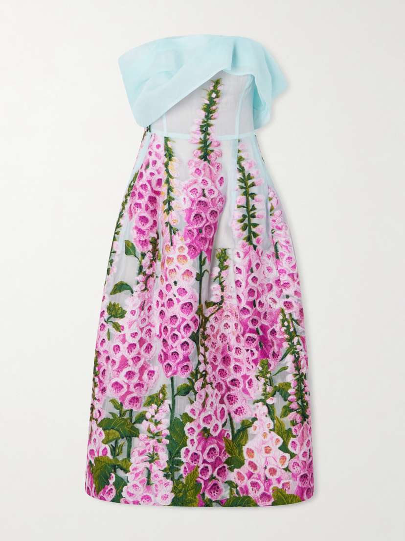 Oscar de la Renta Off-the-shoulder Floral-appliquéd Organza Midi Dress