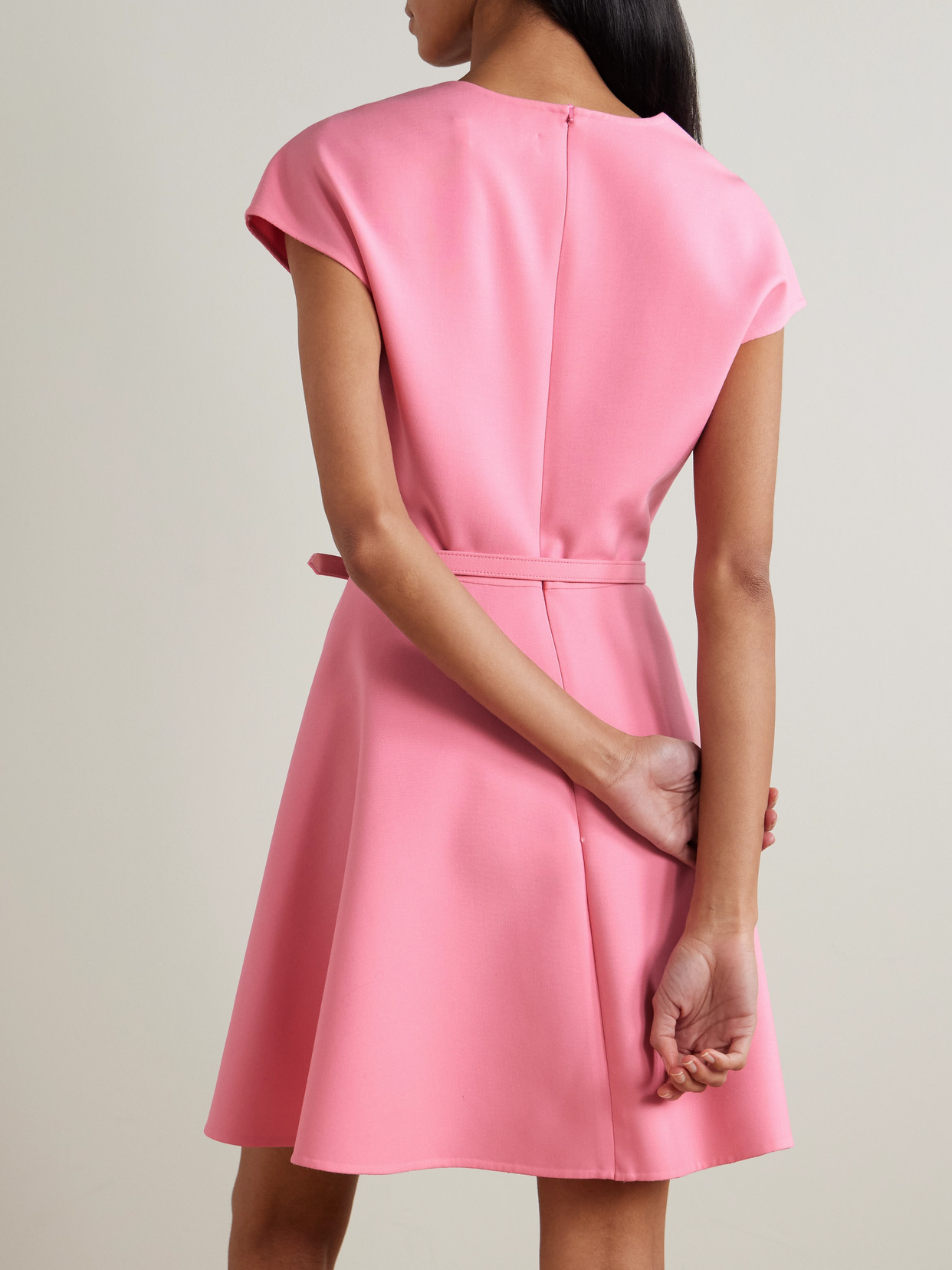 Oscar De La Renta Belted Stretch-wool Crepe Mini Dress In Pink