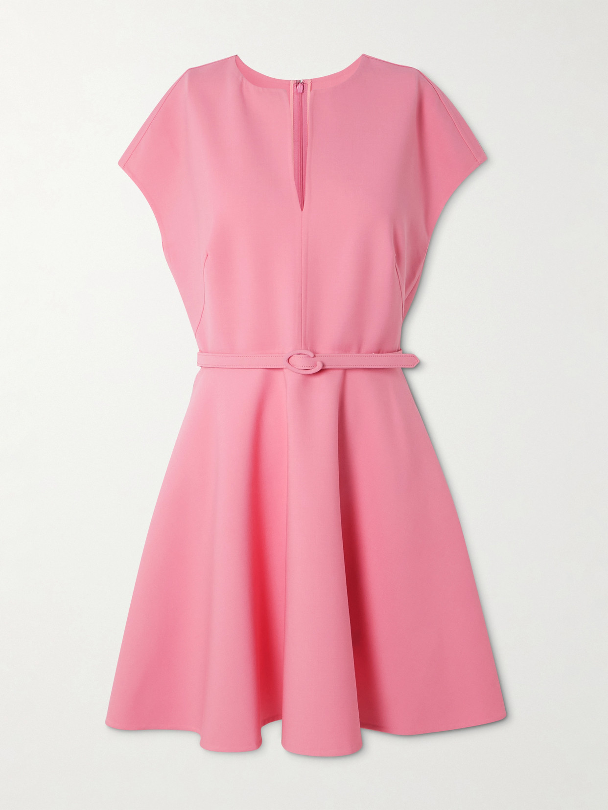 Oscar De La Renta Belted Stretch-wool Crepe Mini Dress In Pink
