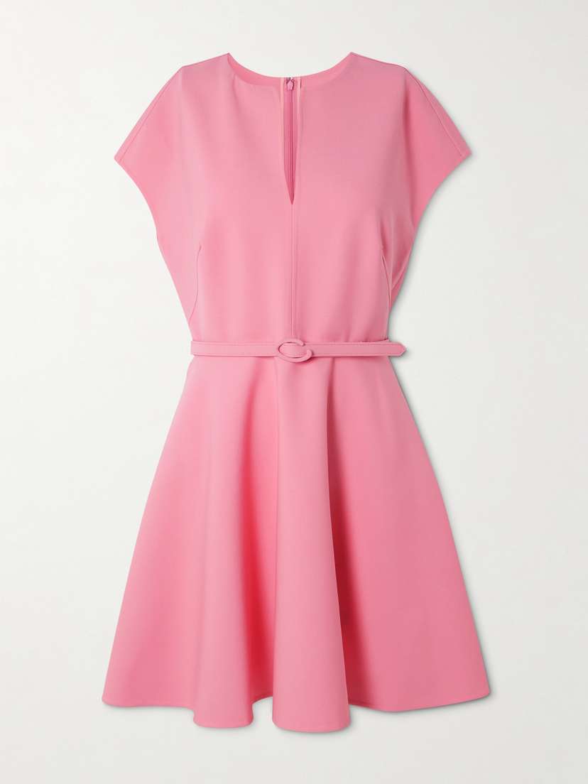 Oscar de la Renta Belted Stretch-wool Crepe Mini Dress
