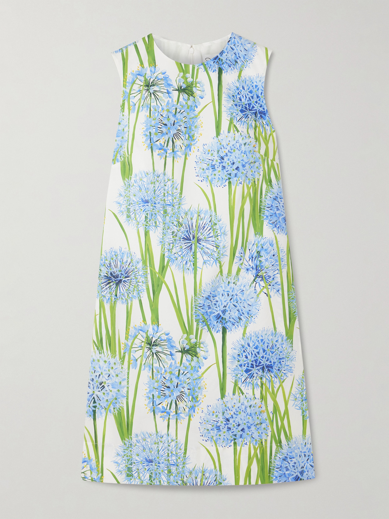 Oscar De La Renta Floral-print Cotton-blend Poplin Mini Dress In Blue