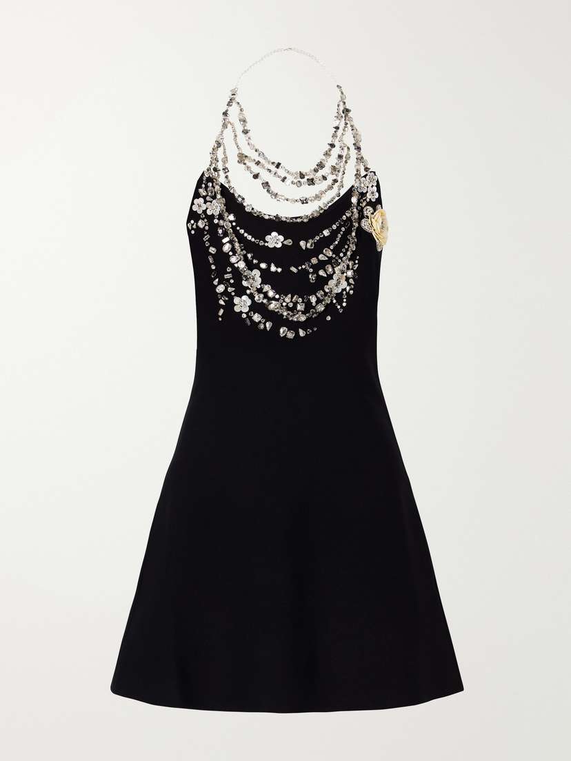 Oscar de la Renta Crystal-embellished Crepe Mini Dress