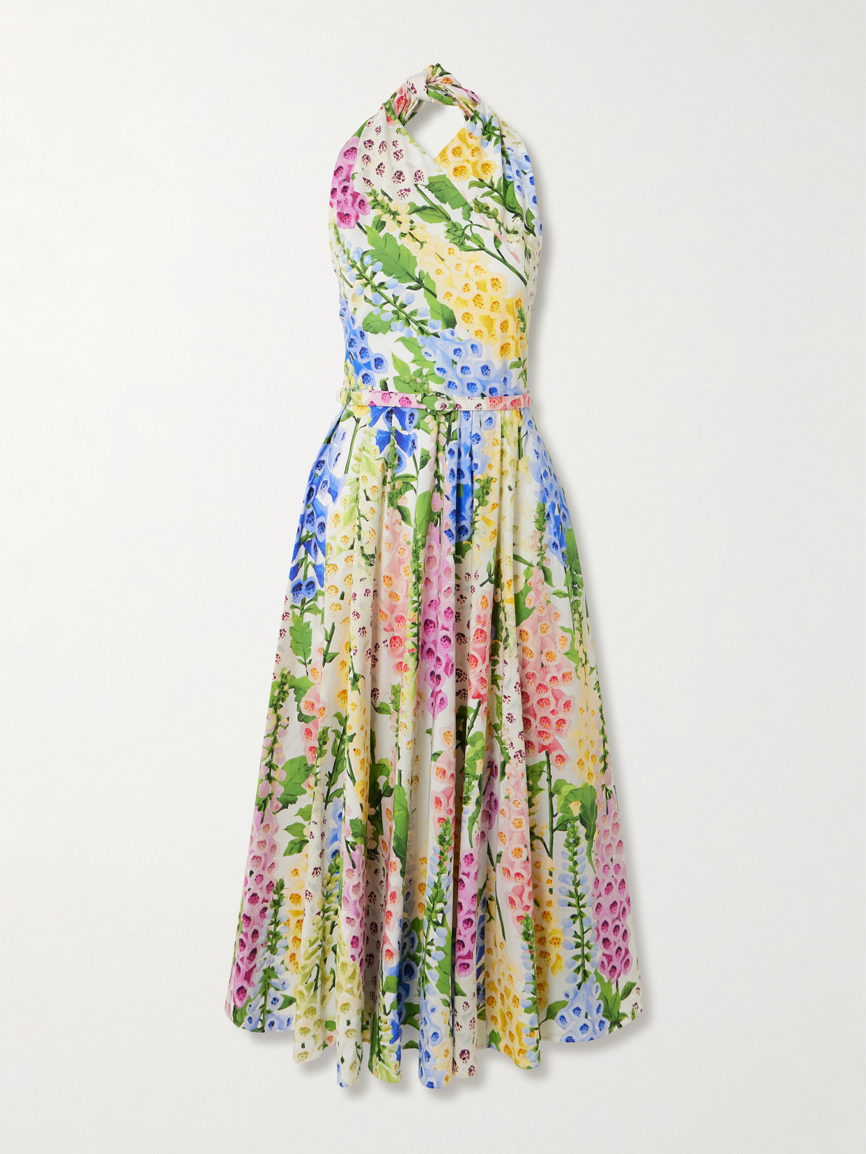 Oscar De La Renta Foxgloves Belted Floral-print Cotton-blend Poplin Midi Dress In Multi