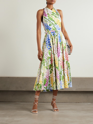 Oscar de la Renta Foxgloves belted floral-print cotton-blend poplin midi dress