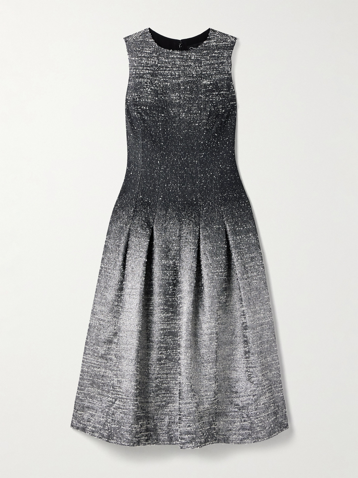 Oscar De La Renta Sleeveless Ombre Metallic Boucle Jacquard Midi Dress In Black