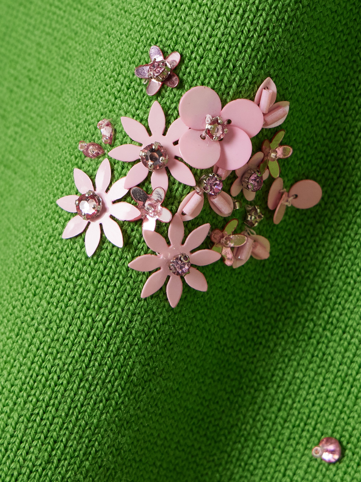 Oscar De La Renta Floral Crystal And Sequin-embellished Wool Sweater In Green