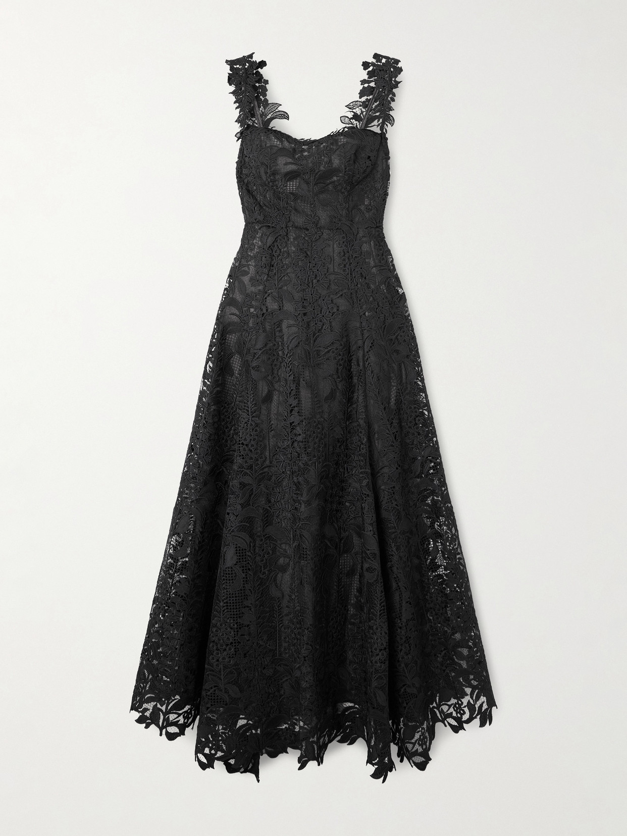 Oscar De La Renta Corded Lace Gown In Black